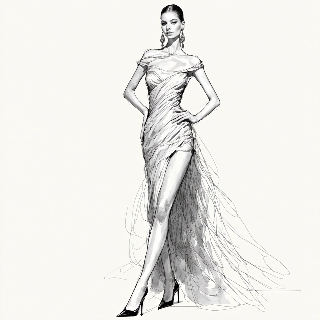 AI-generated fashion design pencil sketch